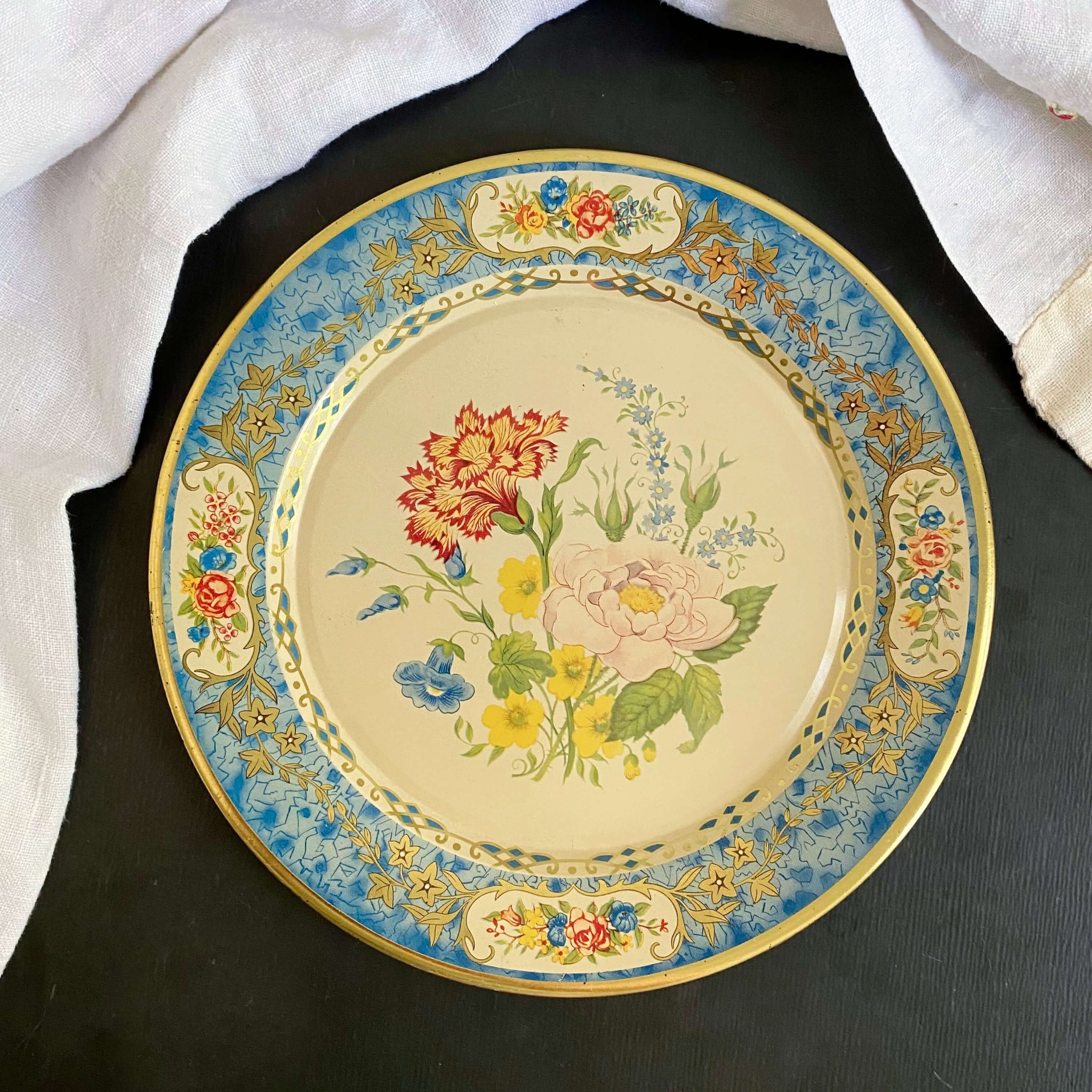 Vintage Daher Floral Tin Plates Made in Holland circa 1950s-1970s - Set of Two