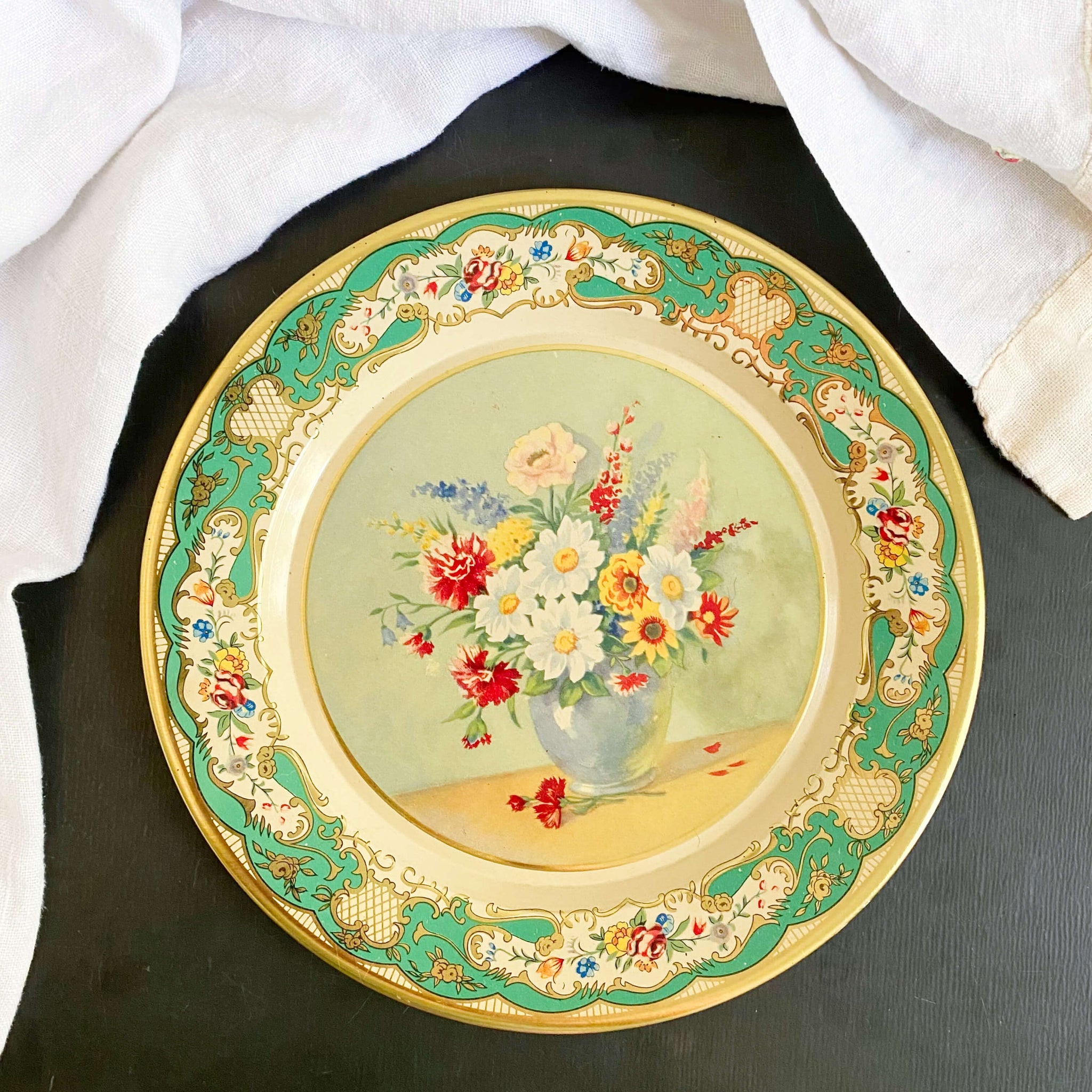 Vintage Daher Floral Tin Plates Made in Holland circa 1950s-1970s - Set of Two