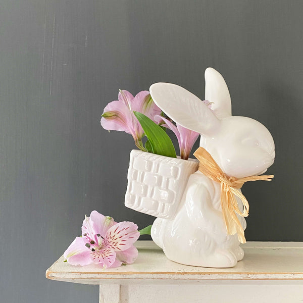 Vintage White Ceramic Bunny Rabbit Planter Vase by Department 56 circa ...