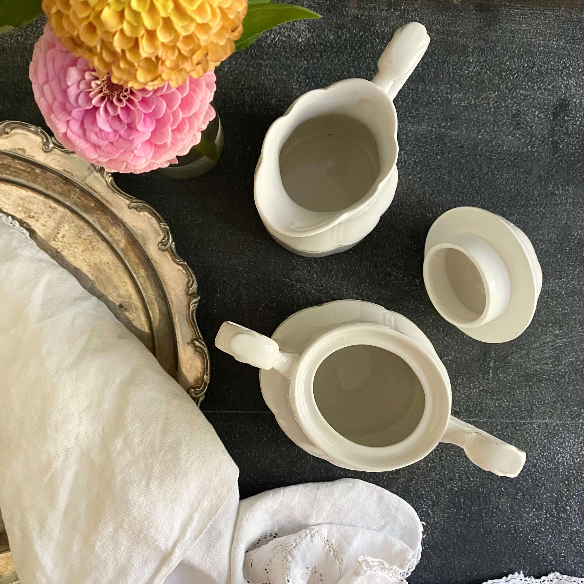 Vintage 1970s English Ironstone All White Colonial Cream & Sugar Set by J & G Meakin Sterling Series