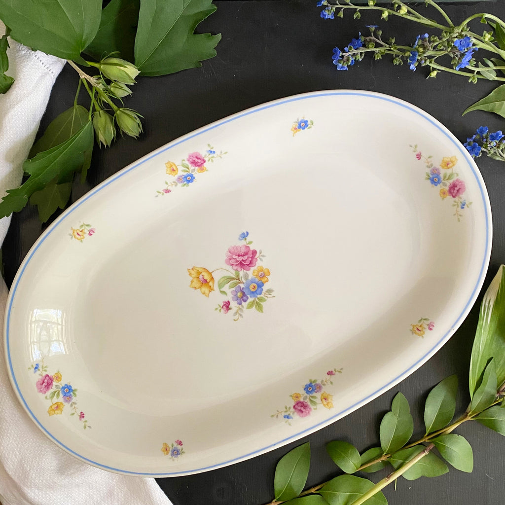 Vintage Eschenbach Floral Platter with Blue Stripe circa 1920s-1930s