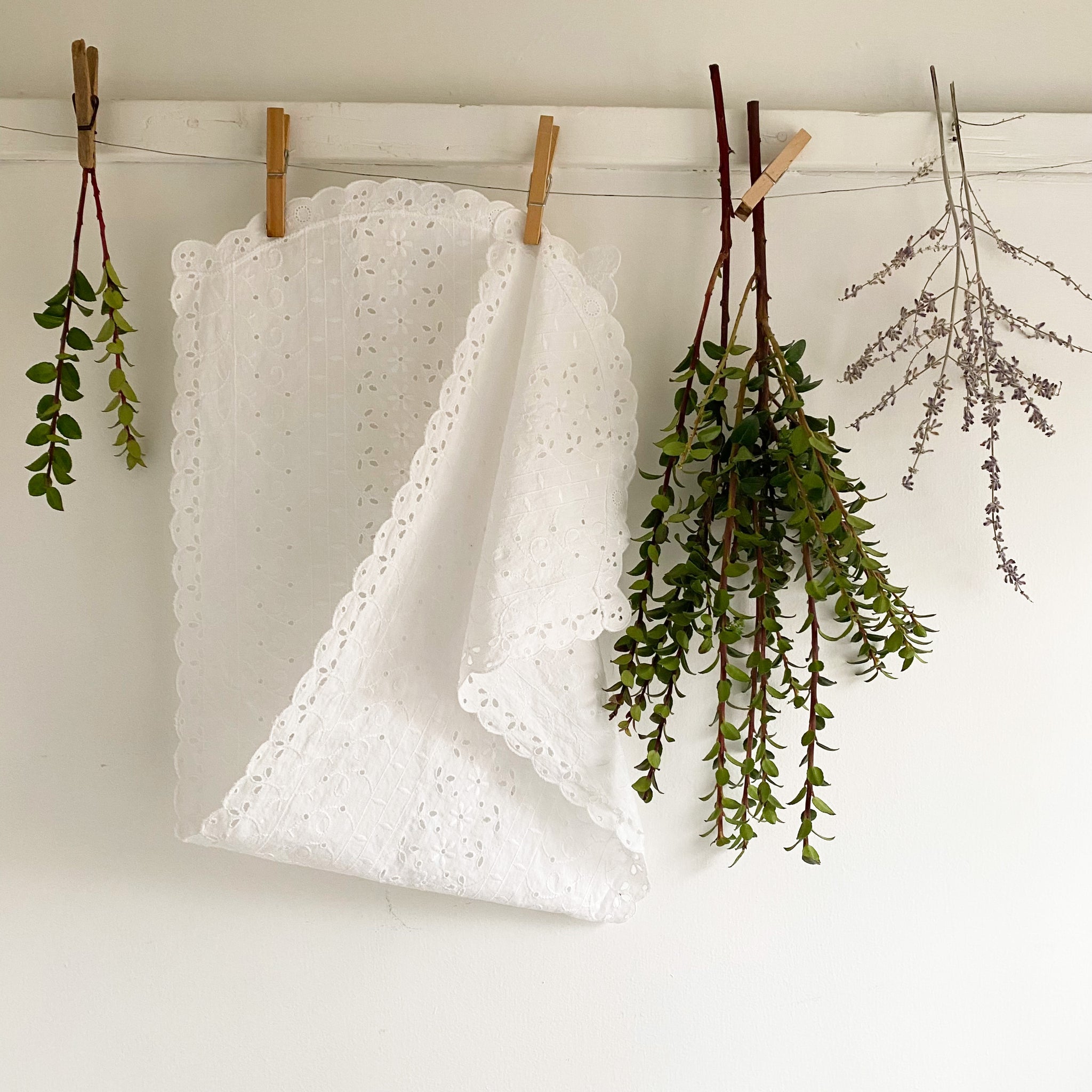 Vintage White Eyelet Dresser Scarf Table Runner Sized at 12x39  In The  Vintage Kitchen Shop