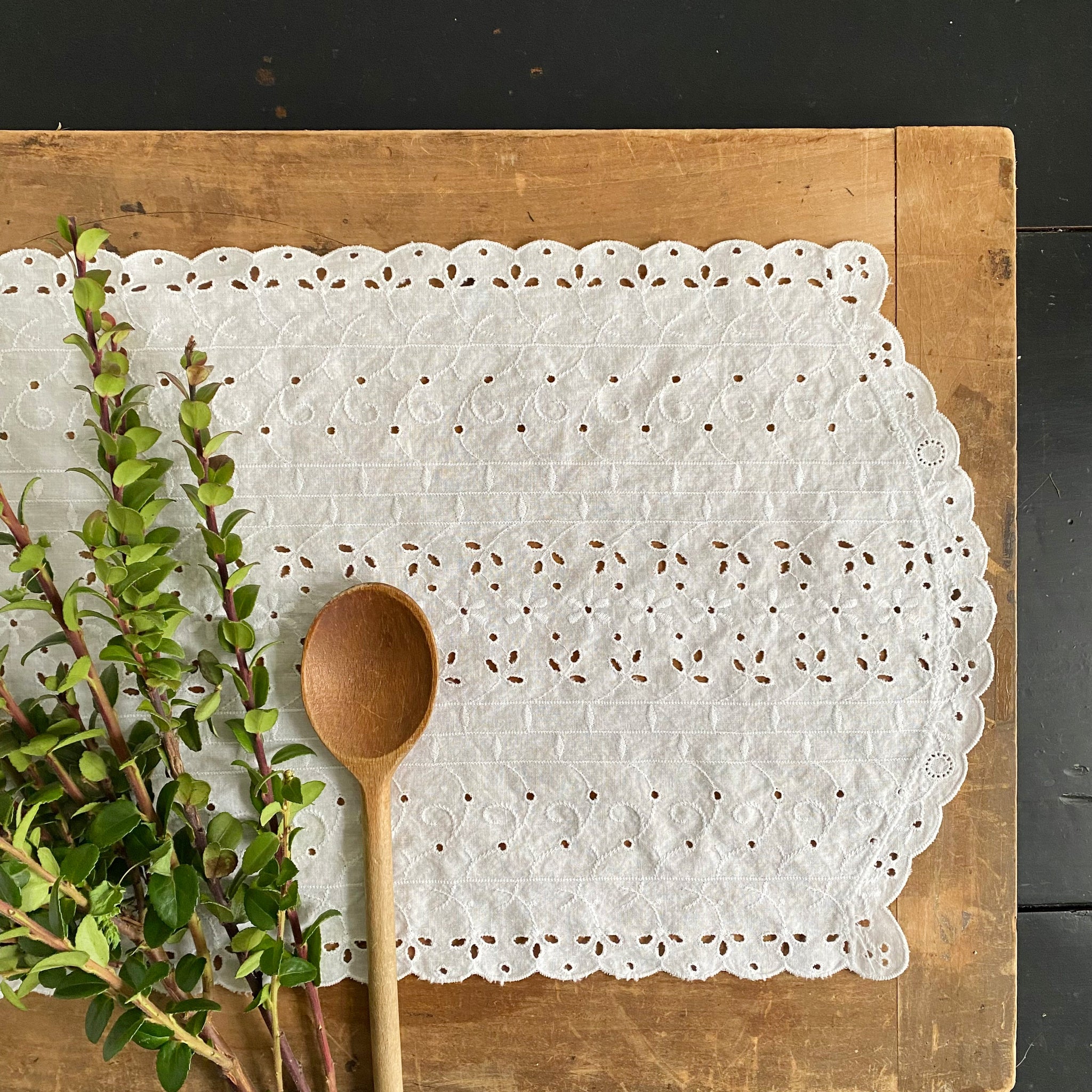 Vintage White Eyelet Dresser Scarf Table Runner Sized at 12x39