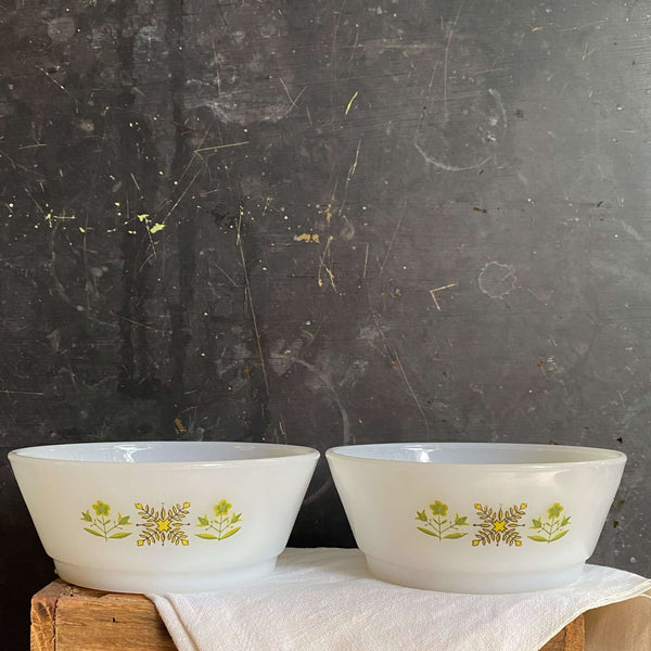 Vintage 1960s Fire King Small Glass Bowls Meadow Green Pattern circa