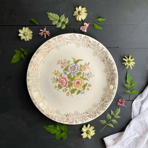 Vintage Round Floral & Filigree Chop Plate Cake Platter
