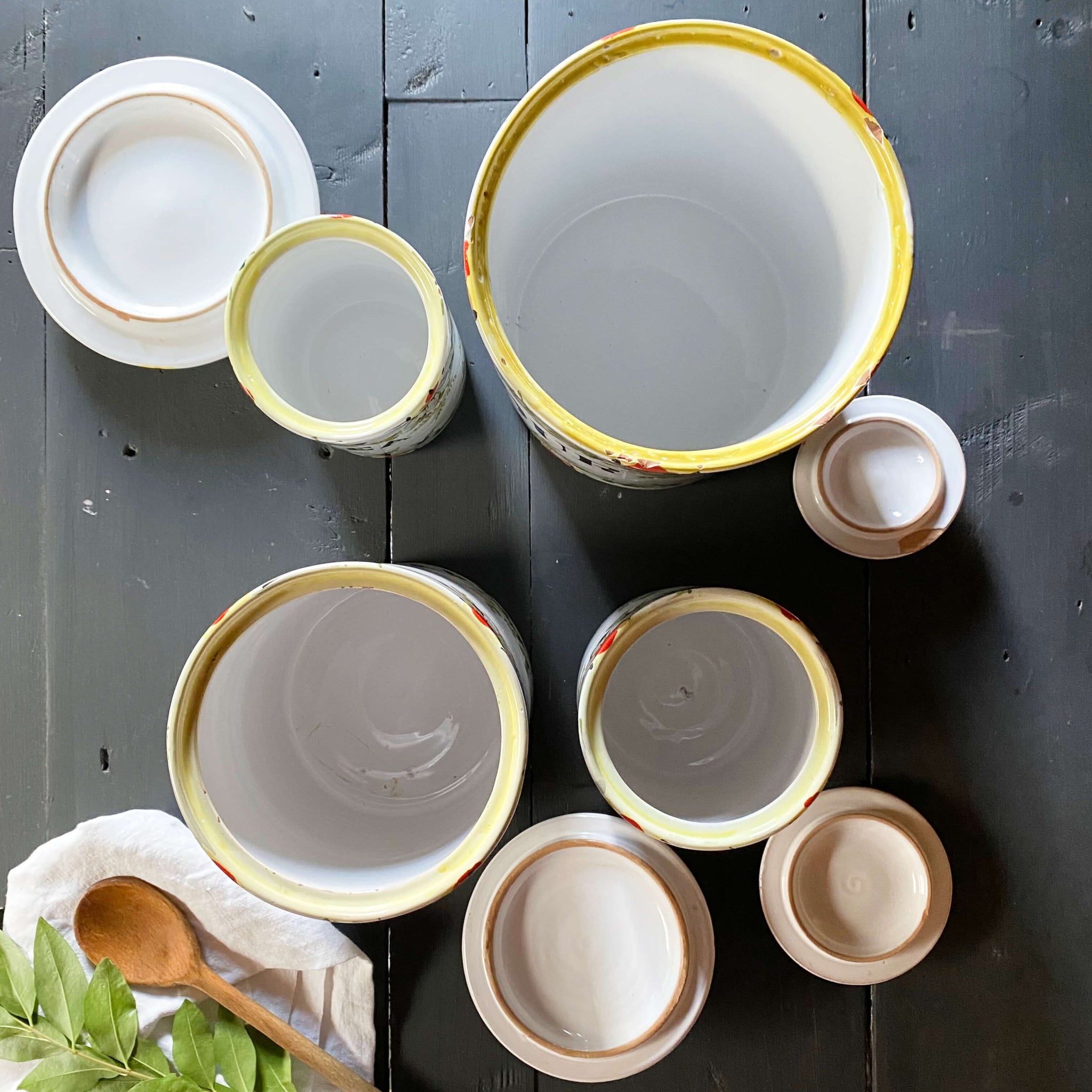 Handmade Italian Ceramic Kitchen Canisters with Handpainted Florals - Set of Four