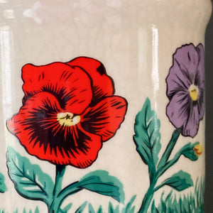 Vintage Pansy Flower Ceramic Drippings Jar circa 1988