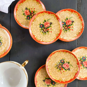Vintage Paper Mache Floral Coasters Made in Japan - Set of 8