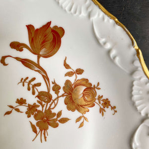 Vintage Limoges France Porcelain Cake Plate with Golden Red Roses