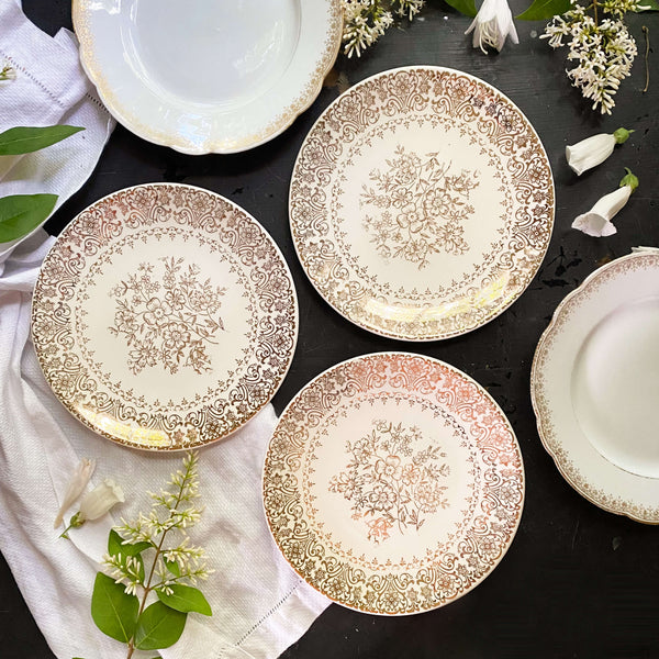 Vintage 1950s Golden Floral Bread Plates by Knowles - Set of Three – In ...