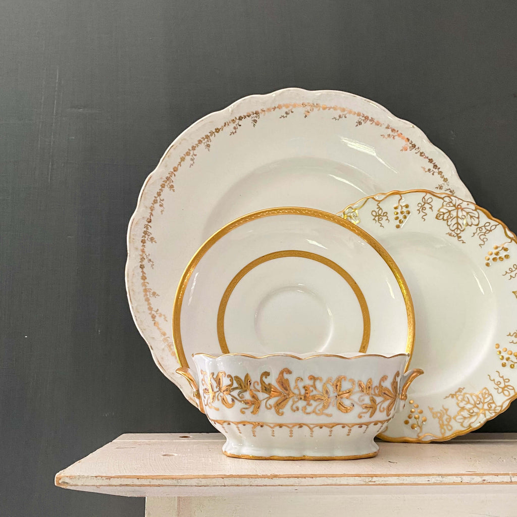 Vintage Gold and White Porcelain Trinket Dish Made in Japan for Ardalt-Lenwile NYC circa 1950s