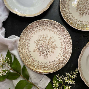 Vintage 1950s Golden Floral Bread Plates by Knowles - Set of Three