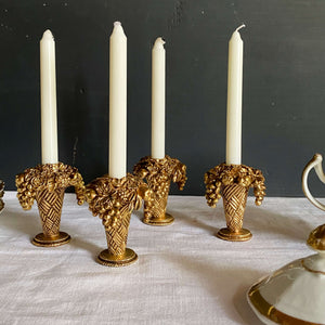Vintage Gold Plated Neoclassical Floral Basket Candleholders - Ormolu Style - Set of Four Based on Antique French Furniture Mounts circa 1787