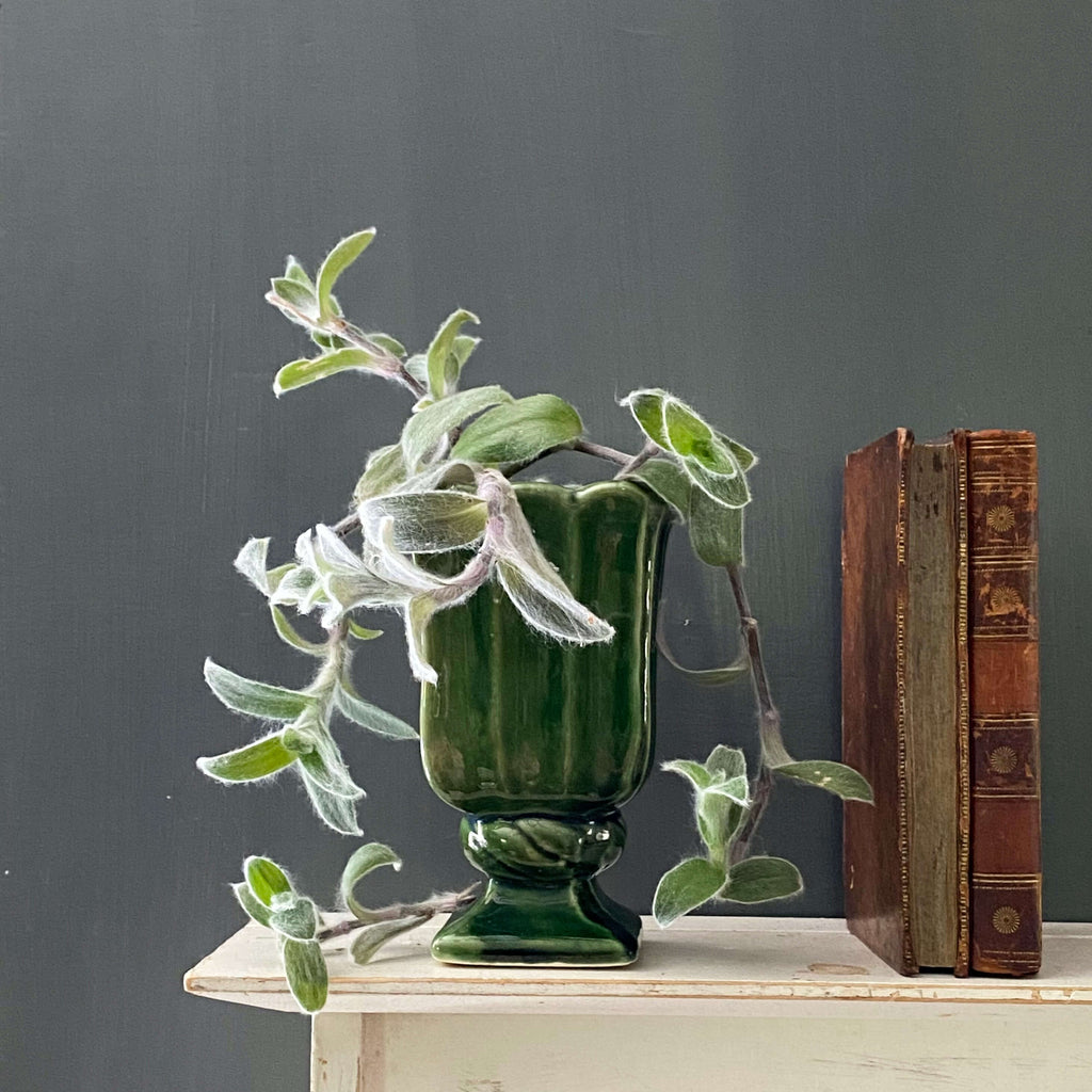 Vintage Midcentury Green Pottery Pedestal Planter