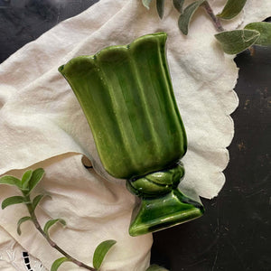 Vintage Midcentury Green Pottery Pedestal Planter