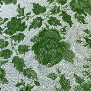 Vintage 1960s Green Floral Tone on Tone Upholstery Fabric - Brocade Damask-Style Fabric Remnant - 4 yards x 1 yard