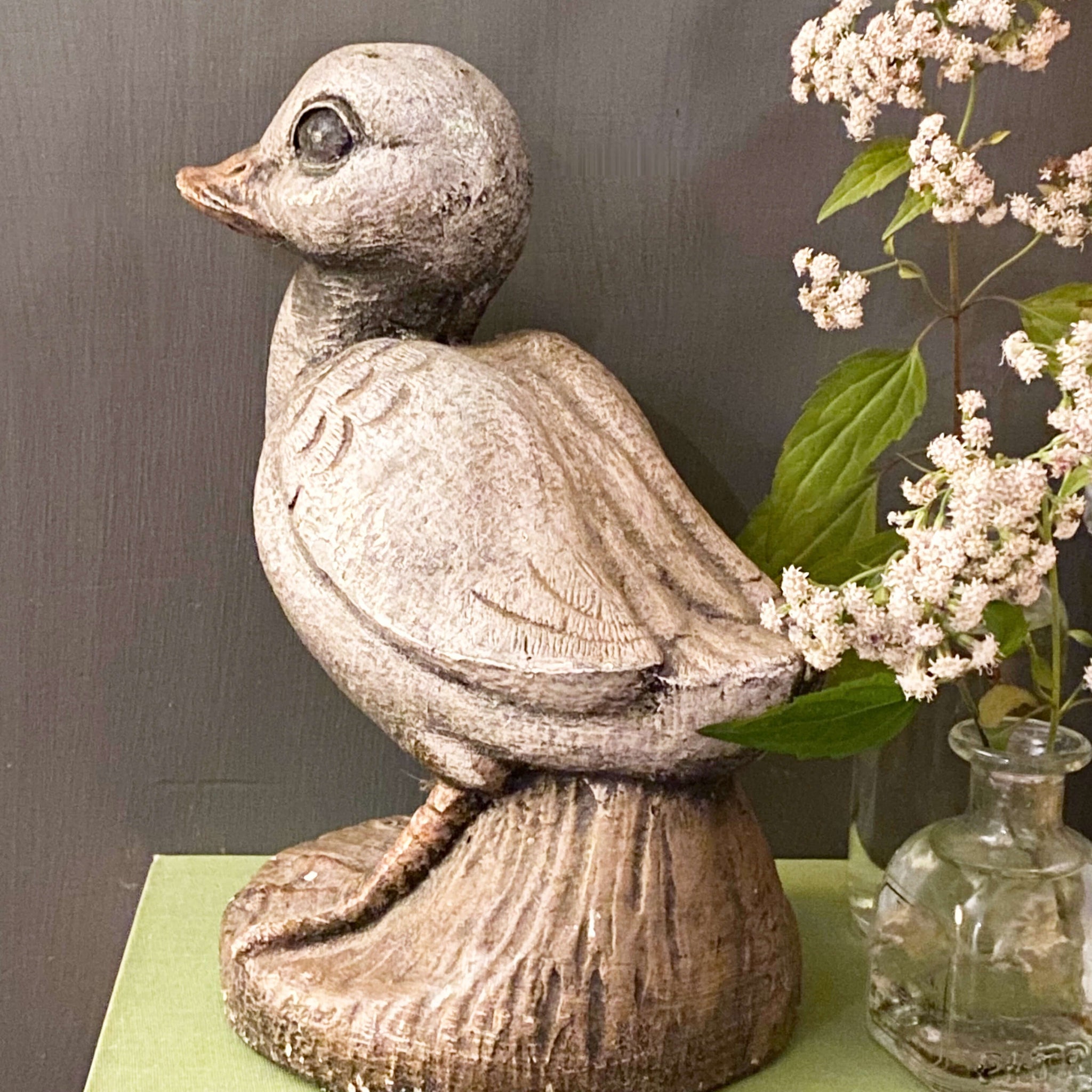 Vintage Concrete Duckling Garden Statue by Henri Studio circa 1987