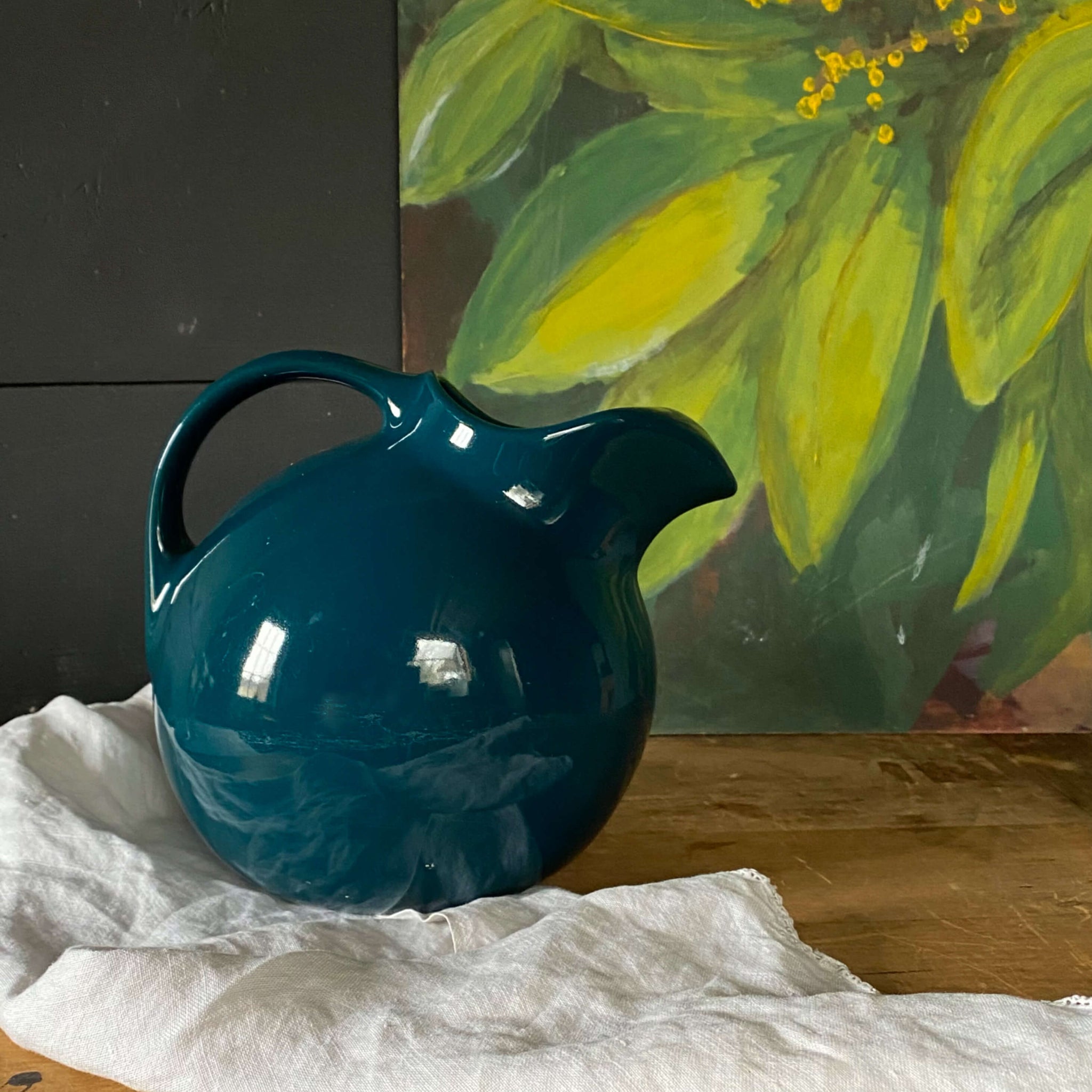 Vintage Hall China Tilted Ball Pitcher - Dark Teal Color circa 1960s-1970s