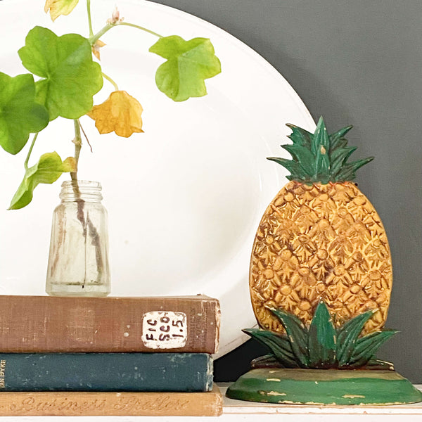 Vintage Pair of Handpainted Brass Pineapple Bookends by Yield House ci