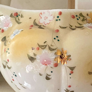 Vintage Yellow Porcelain Creamer with Handpainted Pink and Blue Flowers