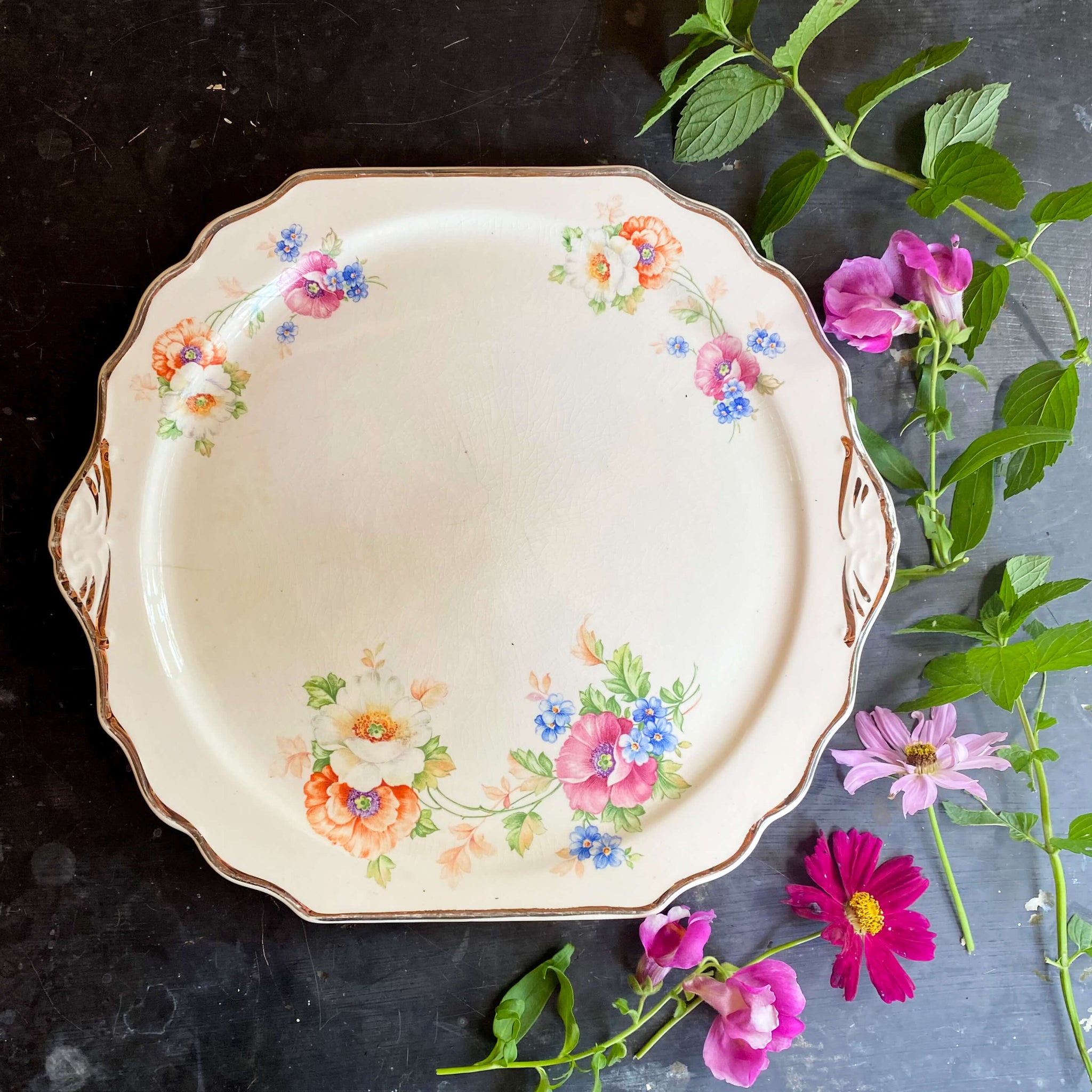 Vintage 1930s/1940s Square Cake Plate by Harker - Amy Pattern with Pla ...