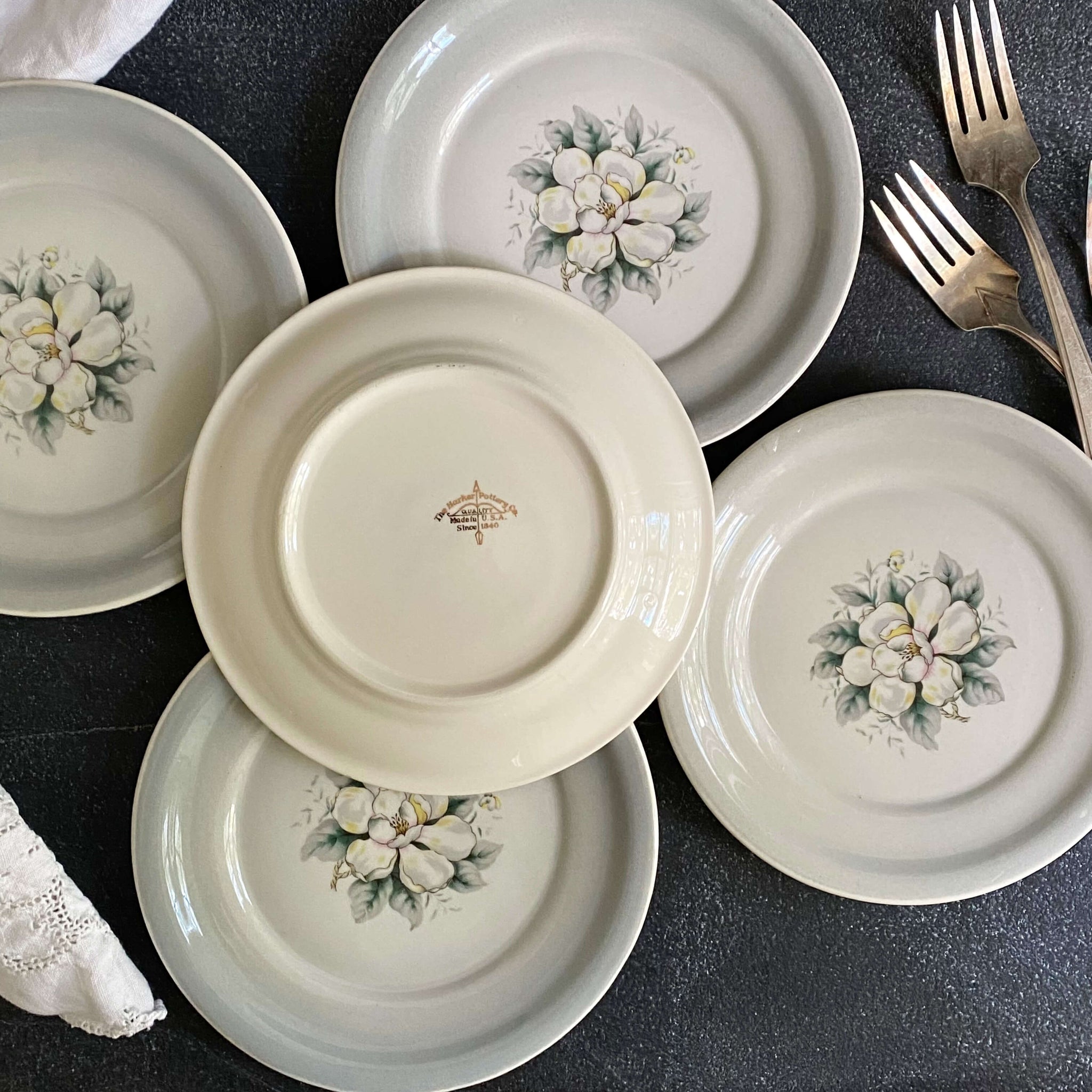 Vintage 1950s Harker Pottery Magnolia Bread Plates - Set of Five
