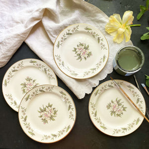 Vintage 1940s Gardenia Flower Bread Plates by Homer Laughlin Eggshell Nautilus - Set of Four circa 1944