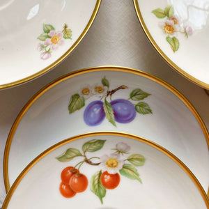 Vintage 1960s Hutschenreuther Fruit Pattern Porcelain Cups and Saucers - Set of Seven