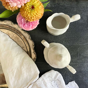 Vintage 1970s English Ironstone All White Colonial Cream & Sugar Set by J & G Meakin Sterling Series