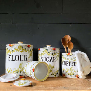 Handmade Italian Ceramic Kitchen Canisters with Handpainted Florals - Set of Four