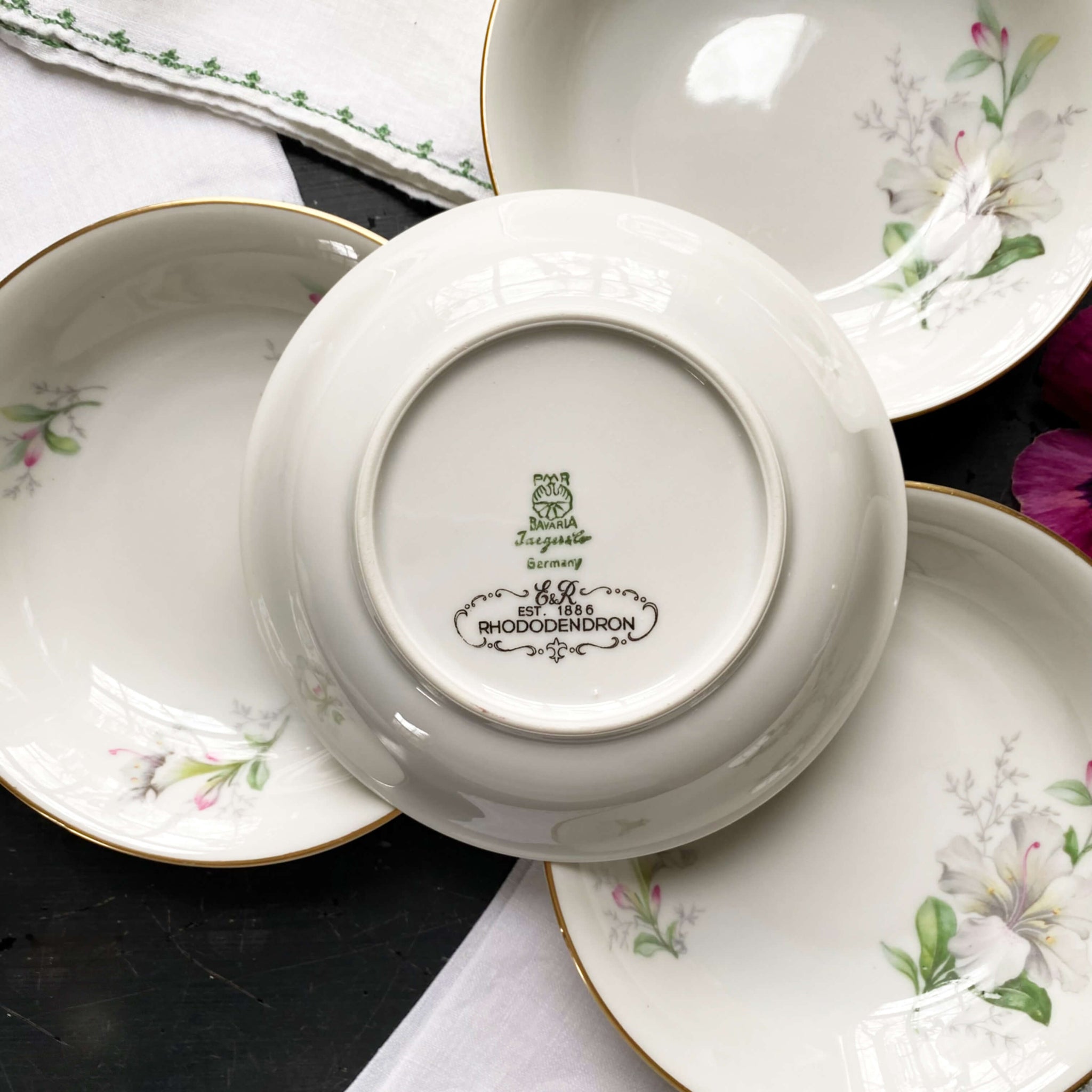 Vintage Porcelain Rhododendron Berry Bowls By Jaeger & Co Germany - Set of Four circa 1949-1960s