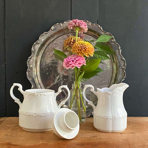 Vintage 1970s English Ironstone All White Colonial Cream & Sugar Set by J & G Meakin Sterling Series