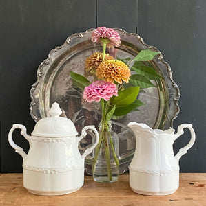 Vintage 1970s English Ironstone All White Colonial Cream & Sugar Set by J & G Meakin Sterling Series