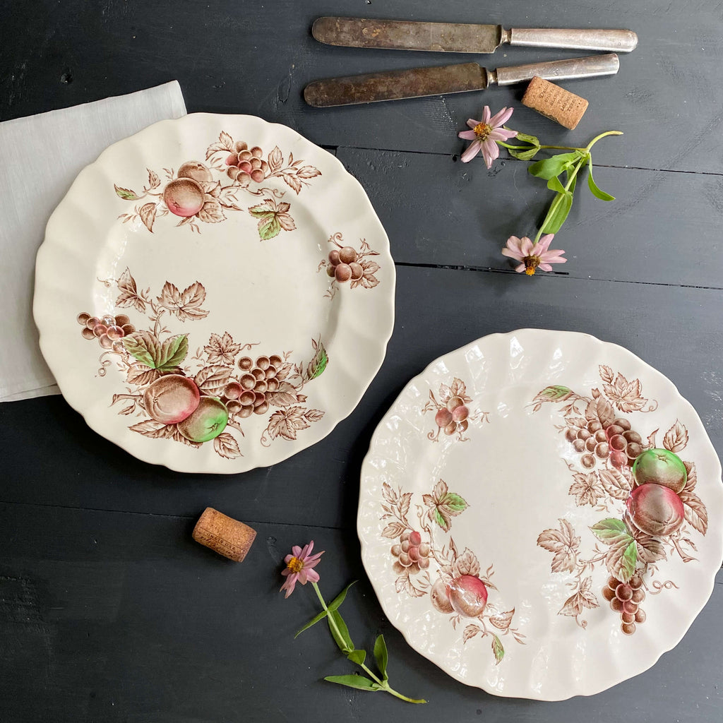 Vintage Johnson Bros Harvest Time Dinner Plates - set of Two - Cira 1950s-1970s