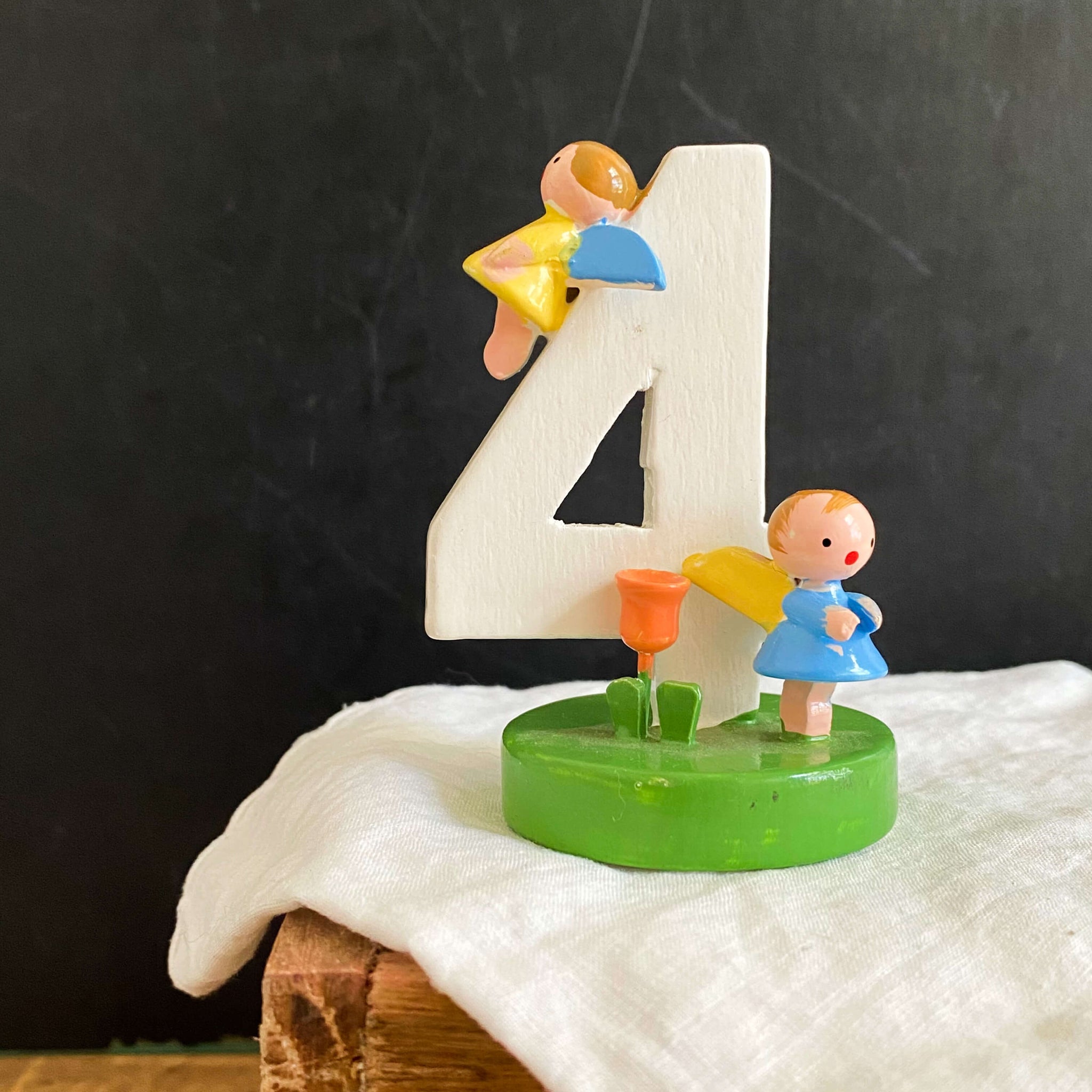 Vintage 4th Birthday Wooden Cake Topper by Sevi Italy