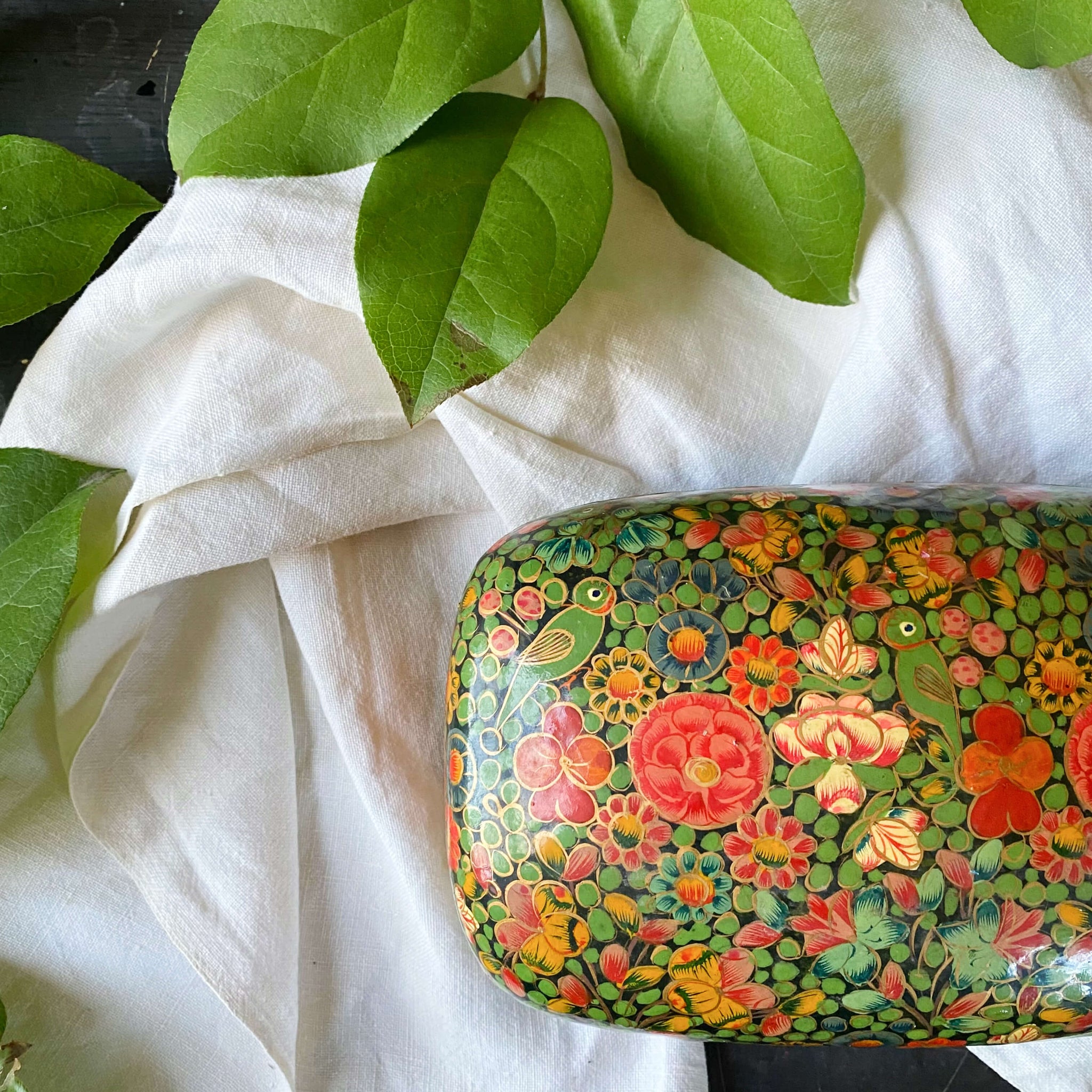 Vintage Hand Painted Paper Mache Box Made in Kashmir by Putumayo