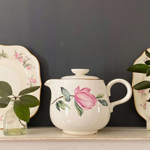 Vintage 1950s Pink Magnolia Teapot by Homer Laughlin Rhythm Shape circa 1952