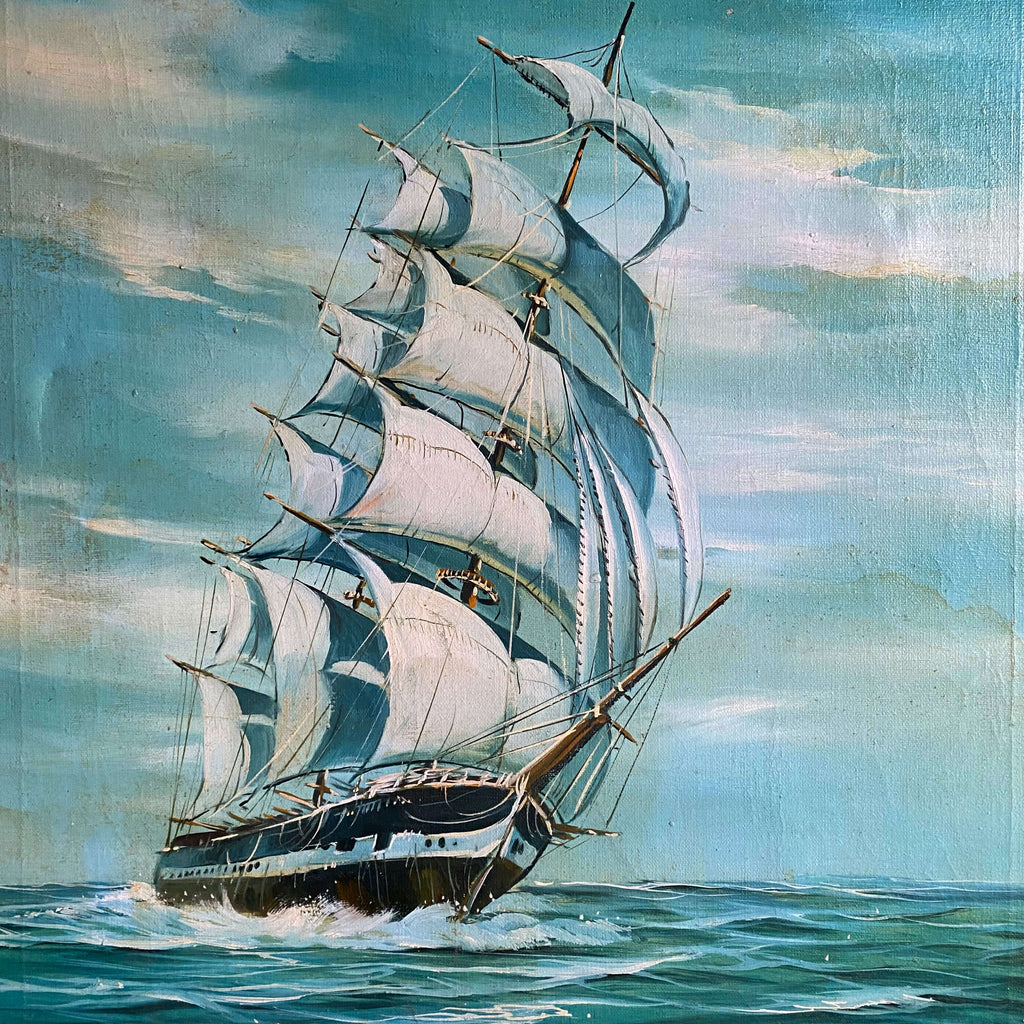 Original Vintage Winslow Clipper Ship Oil Painting on Canvas - 20x24 - Maritime Age of Sail Art