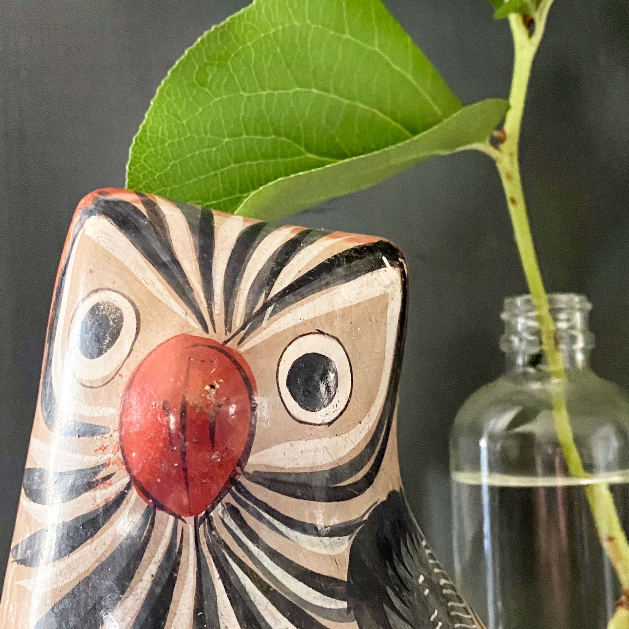Vintage Mexican Pottery Owl - Tonala Clay Handpainted Folk Art Bird