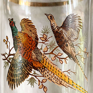 Vintage Midcentury Glass Martini Pitcher with Pheasant Pattern by West Virginia Specialty Co circa 1950s-1960s