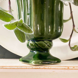 Vintage Midcentury Green Pottery Pedestal Planter