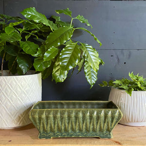 oblong plant pot Vintage Midcentury Green Pottery Planter