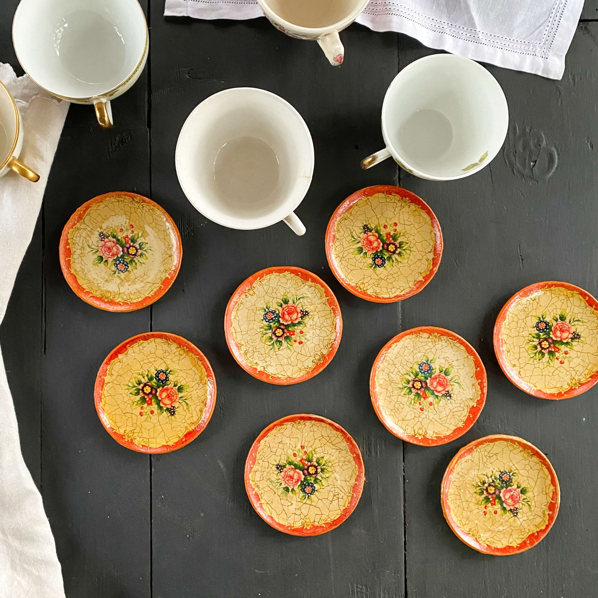 Vintage Paper Mache Floral Coasters Made in Japan - Set of 8