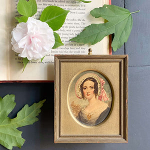 Vintage Framed Miniature Portrait Print of an Unknown Lady by Thomas Hargreaves