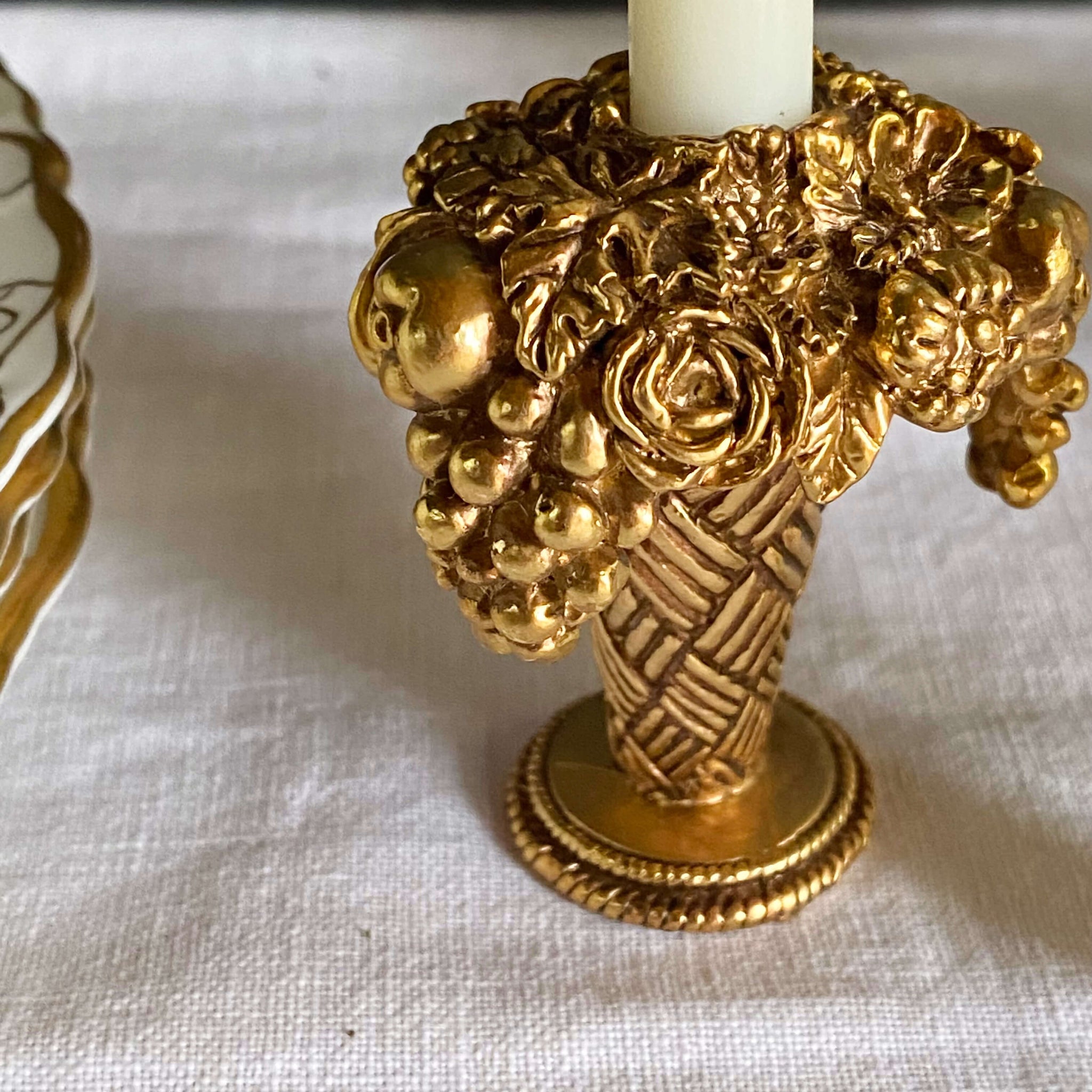 Vintage Gold Plated Neoclassical Floral Basket Candleholders - Ormolu Style - Set of Four Based on Antique French Furniture Mounts circa 1787