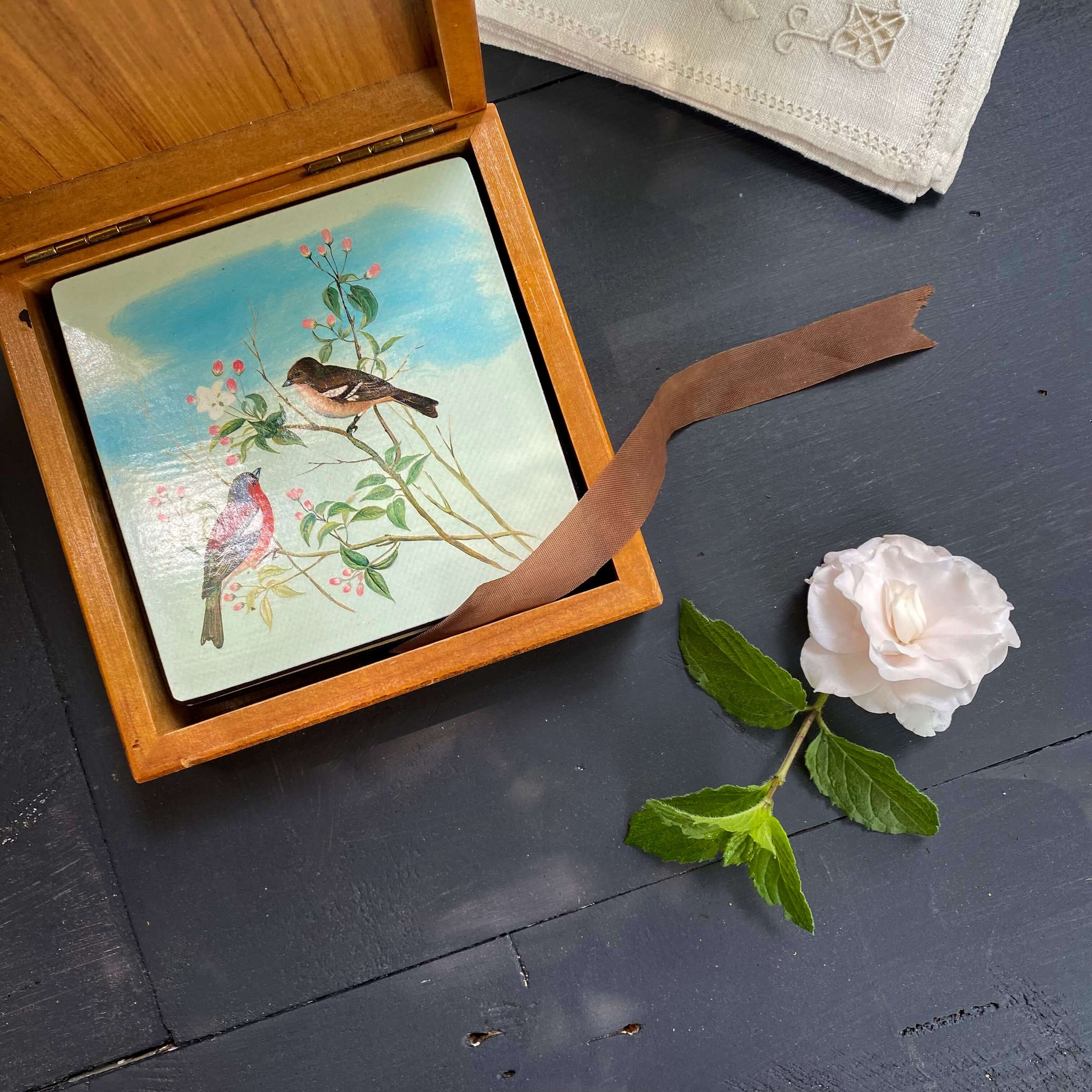 Vintage Bird Coasters in Wood Box - Set of Six