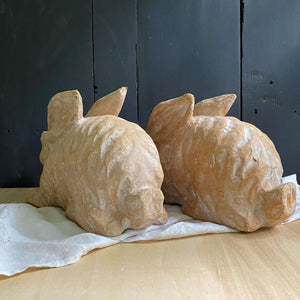 Large Vintage Papier Mache Rabbits by Palecek - Set of Two
