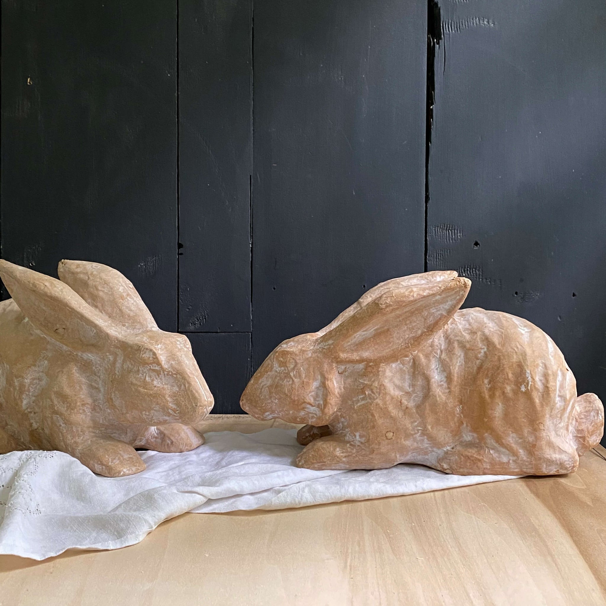 Large Vintage Papier Mache Rabbits by Palecek - Set of Two