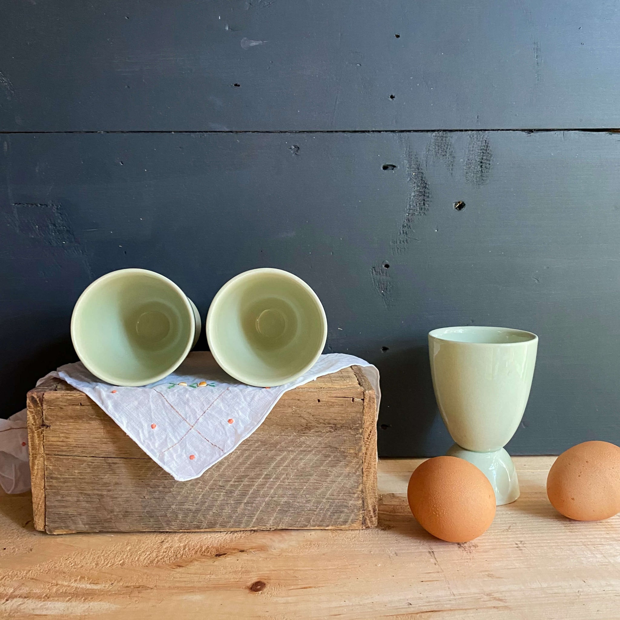 Vintage Pastel Green Double Egg Cups Made in England - Set of Three