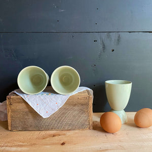 Vintage Pastel Green Double Egg Cups Made in England - Set of Three